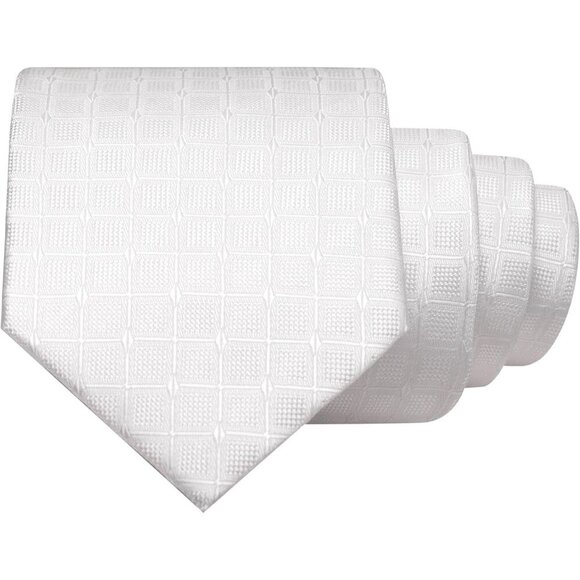 🆕Men White Plaid Checkered Necktie and Pocket with Tie Clip Lapel Pin Set Ties - Picture 3 of 4